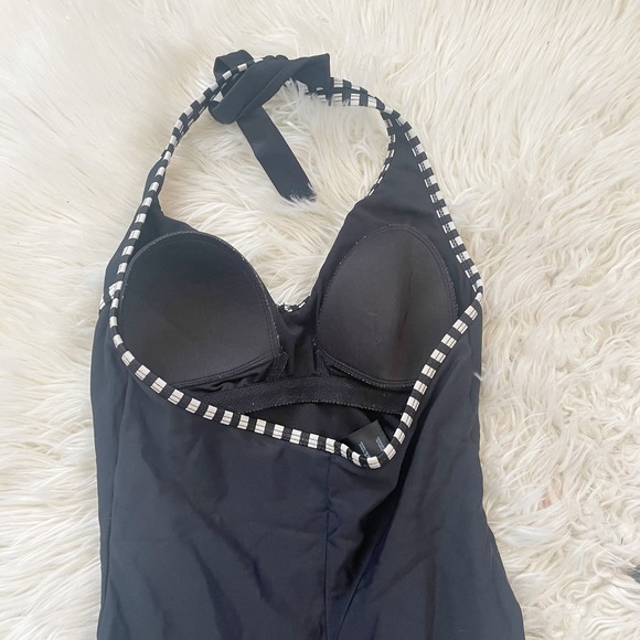 Catalina Women’s Nautical Pin Stripe Black One-Piece Halter Swimsuit Size Small - Picture 5 of 7